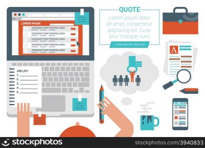 Illustration of online job searching concept in flat design style