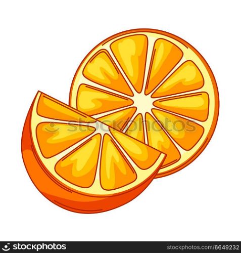 Illustration of oranges whole and slices. Orange stylized citrus fruits.. Illustration of oranges whole and slices.