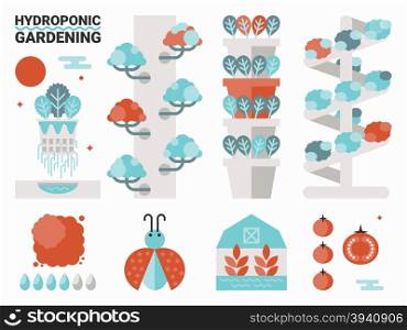 Illustration of organic hydroponic gardening concept with elements