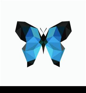 Illustration of origami blue butterfly isolated on white background