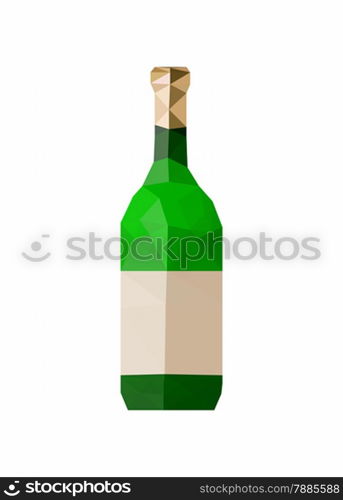 Illustration of origami champagne bottle isolated on white background