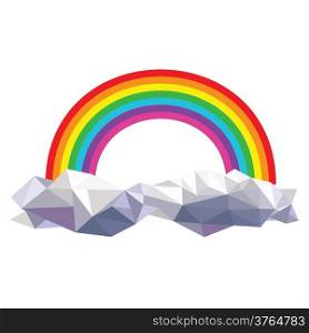 Illustration of origami clouds with rainbow isolated on white background