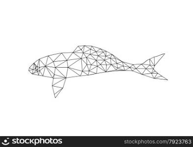 Illustration of origami fish outline isolated on white background