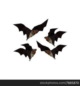 Illustration of origami flying bats isolated on white background