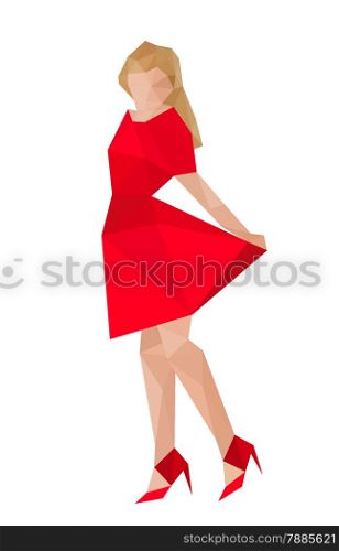 Illustration of origami girl with red dress