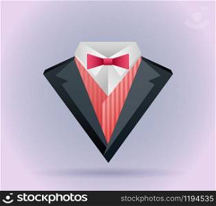 Illustration of origami men&rsquo;s suit with a butterfly tie and logos for your design. Illustration of origami men&rsquo;s suit with a butterfly tie and log