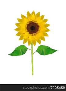 Illustration of origami sunflower isolated on white background