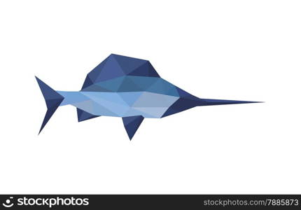 Illustration of origami sword fish isolated on white background