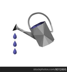 Illustration of origami watering can with water drops isolated on white background