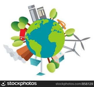 Illustration of our planet and it's environment illustration vector on white background