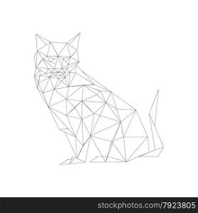 Illustration of outlined origami cat isolated on white background