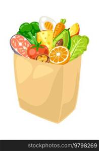 Illustration of package with food. Healthy eating and diet meal. Fruits, vegetables and proteins for proper nutrition. Production and cooking.. Illustration of package with food. Healthy eating and diet meal. Fruits, vegetables and proteins for proper nutrition.