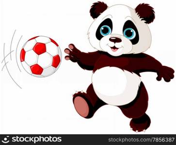 Illustration of panda cub playing soccer