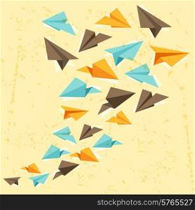 Illustration of paper planes on the grunge background.