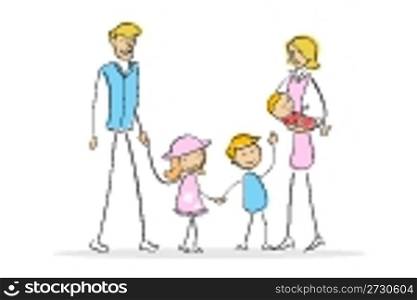illustration of parents with kids on isolated background