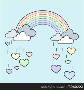 Illustration of pastel rainbow with falling heart