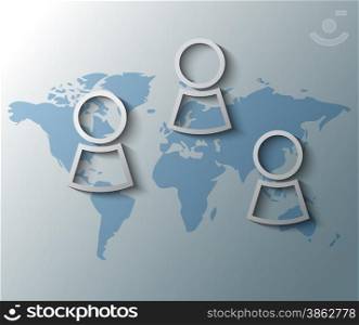 Illustration of persons with world map background