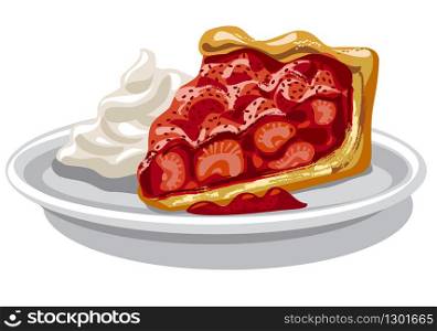 illustration of piece of strawberry pie on plate. baked strawberry pie
