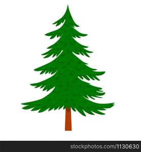 Illustration of pine tree in cartoon style isolated on white background. Design element for poster, banner, card, emblem. Vector illustration