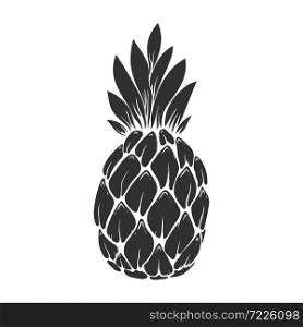 illustration of pineapple in engraving style. Design element for poster, label, sign, emblem, menu. Vector illustration