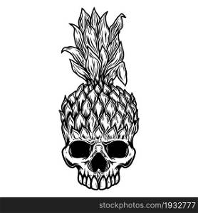 Illustration of Pineapple skull. Design element for poster, card, banner, t shirt, logo. Vector illustration