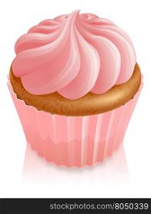 Illustration of pink fairy cake cupcake with icing