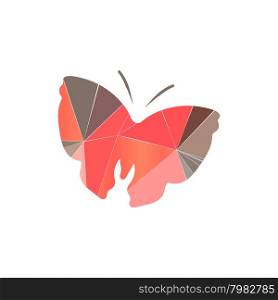 Illustration of pink origami butterfly isolated on white background