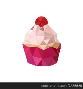 Illustration of pink origami cupcake isolated on white background