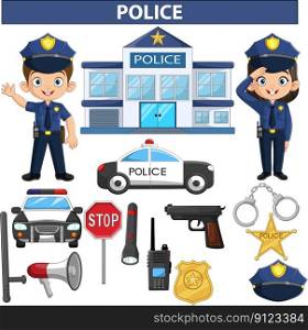 Illustration of Police elements equipment collection