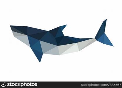 Illustration of poligonal, origami shark isolated on white background