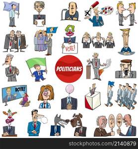 illustration of politicians characters and conceptual cartoons set