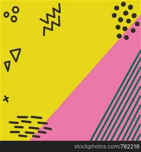 Illustration of pop art retro style background with summer pink turquoise colours. Yellow and pink background with geometric shapes. Yellow and pink background with geometric shapes