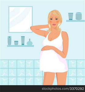 Illustration of pregnant women in bathroom - vector
