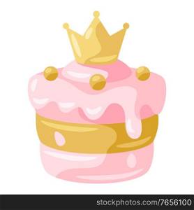 Illustration of princess cake. Stylized picture for decoration children holiday and party.. Illustration of princess cake.