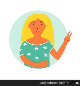 Illustration of protesting girl showing victory sign. Girl power, empowerment concept. Vector Illustration of protesting girl. Girl power