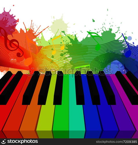 Illustration of rainbow colored piano keys, musical notes and ...