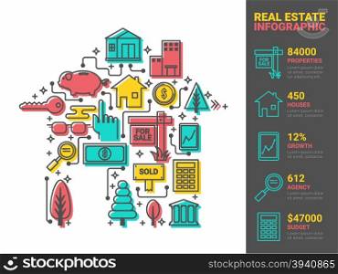 Illustration of real estate infographic elements icons concept