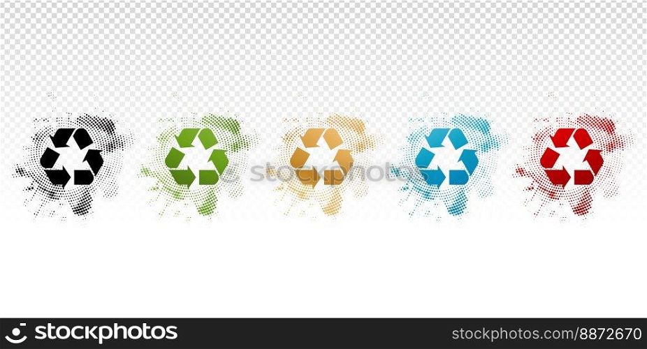 illustration of Recycle icon spread dots backgrounds label products company or corporate, User interface designs, collages, decks, Collaging and layouts, Website assets, Branding or identity campaigns