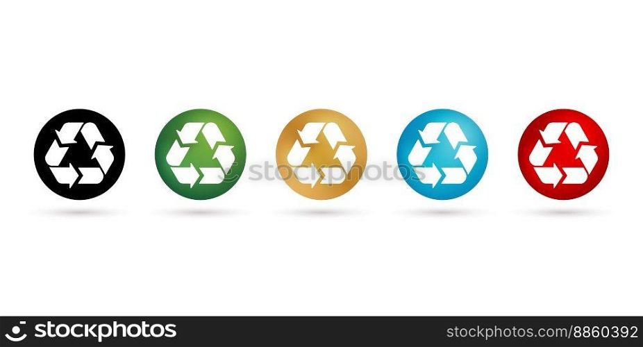illustration of Recycles icons round five models design with isolated white backgrounds for packages label products company or corporate, User interface designs, collages, decks, Collaging and layouts