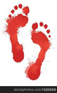 Illustration of red blood footprint and splashes. Vector element for your creativity. Illustration of red blood footprint and splashes. Vector elemen