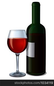 illustration of red bottle wine with glass full of wine. red wine bottle