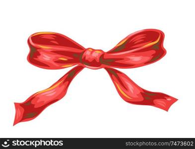 Illustration of red bow. Stylized hand drawn image in retro style.. Illustration of red bow.