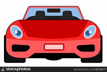 Illustration of red car convertible topdown car front view isolated on white background done in retro style. . Red Car Front View