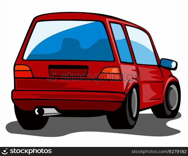 Illustration of red car wagon back view isolated on white background done in retro style. . Red Car Station Wagon Back View