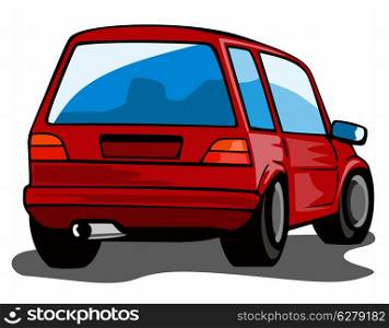 Illustration of red car wagon back view isolated on white background done in retro style. . Red Car Station Wagon Back View