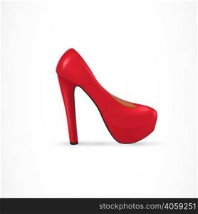 Illustration of red high heeled shoe. Stilettos, footwear, accessory. Fashion concept. Can be used for topics like beauty, fashion, styling