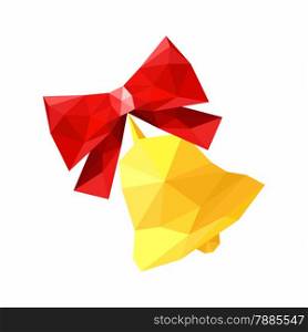 Illustration of red origami bow with bell isolated on white background