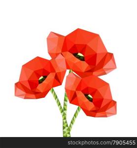 Illustration of red origami poppies isolated on white background