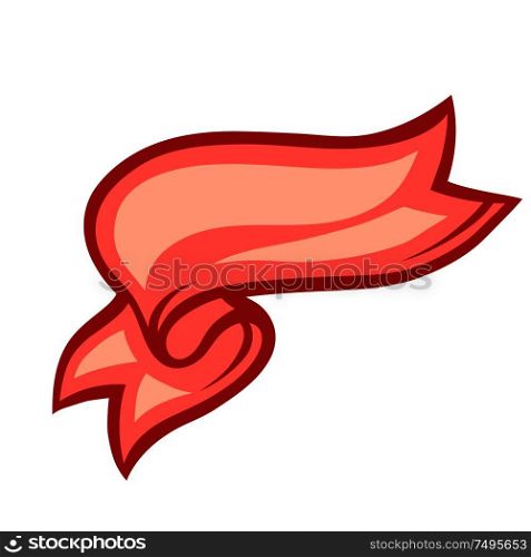 Illustration of red ribbon. Stylized cartoon icon in retro style.. Illustration of red ribbon.