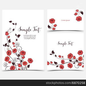Illustration of red roses. Vector illustration of red roses decoration on a white background. Set of greeting cards